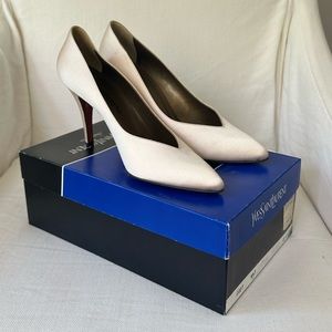 Vintage Yves Saint Laurent White Satin Pumps